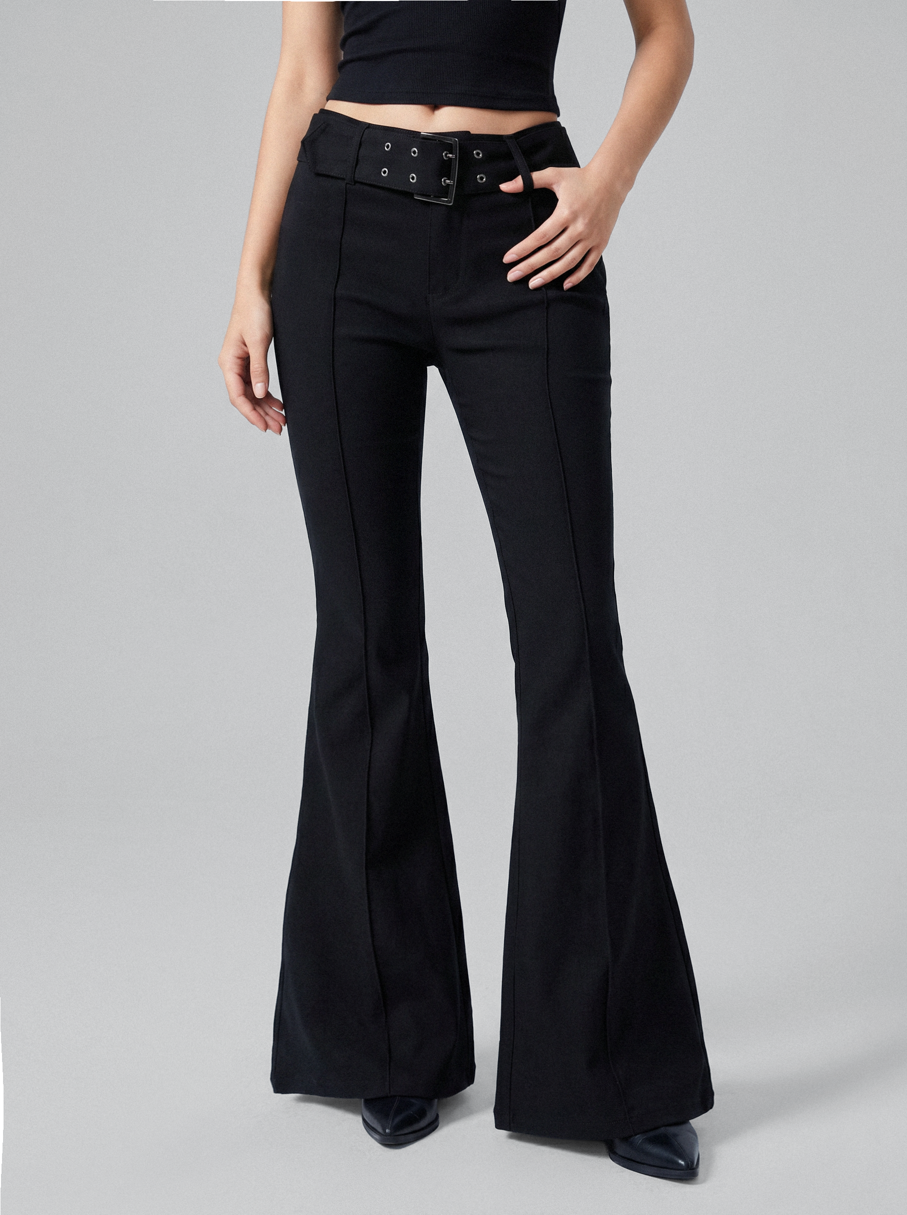 Eyelet Belt Flare Pants
