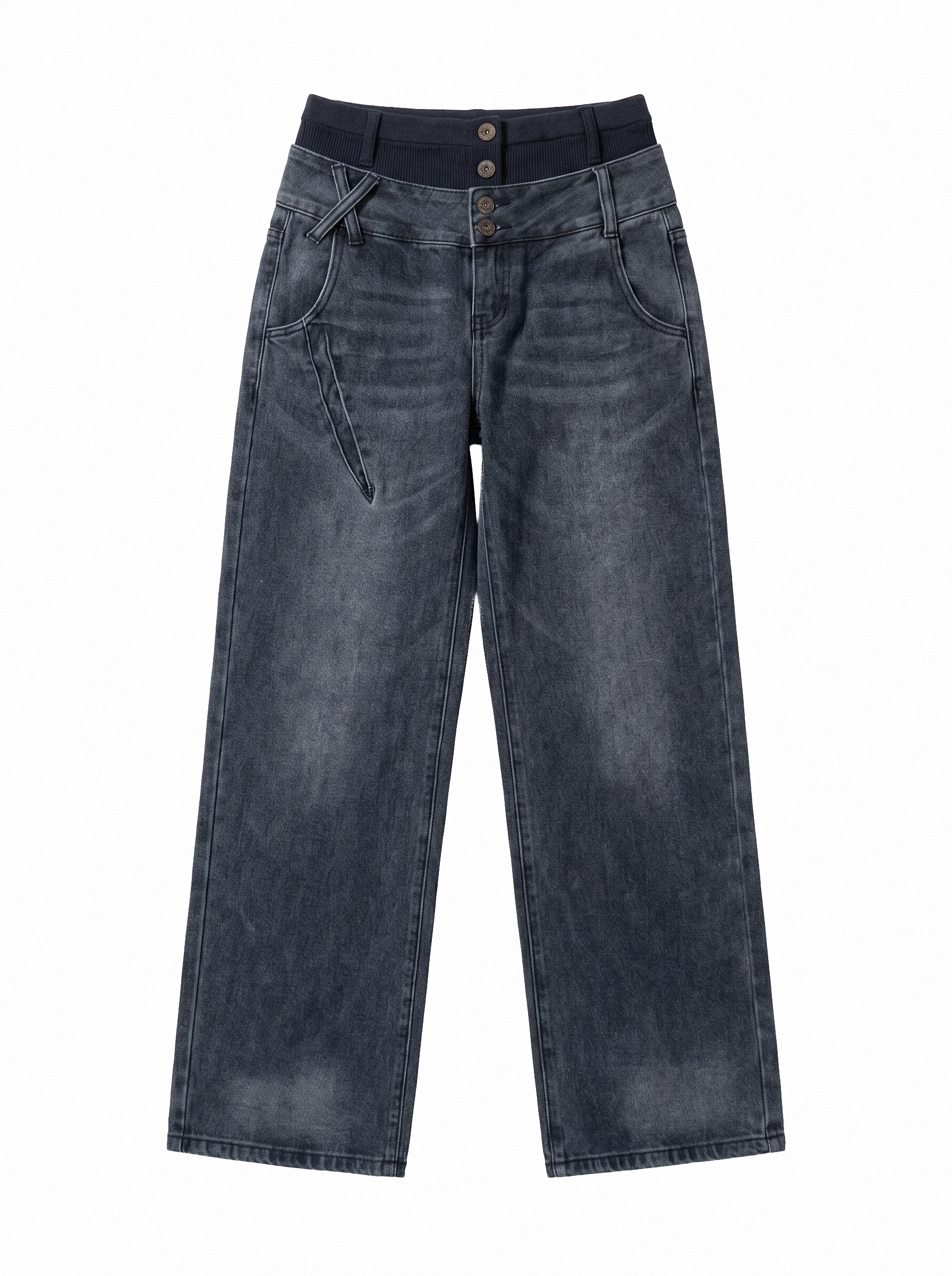 Foldover Waist Bootcut Jeans