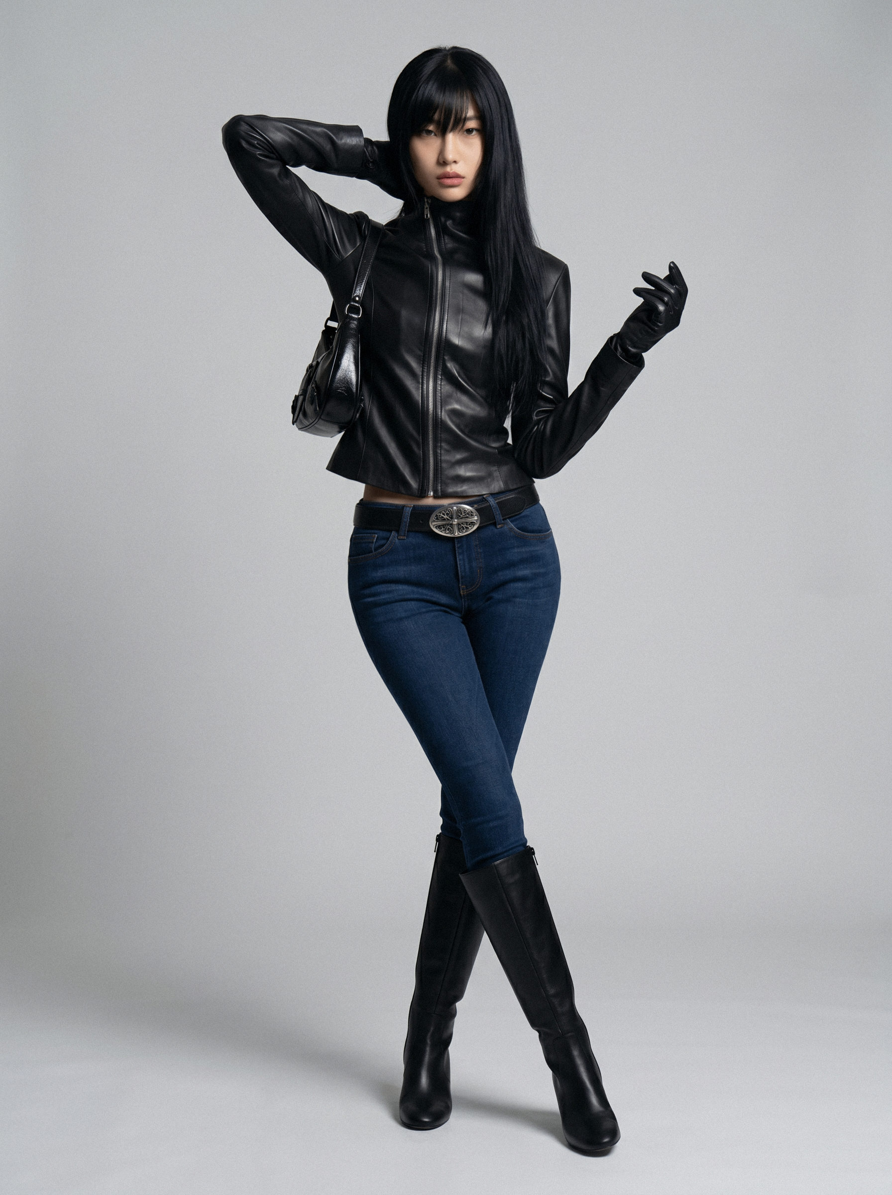 High Funnel Slim Leather Jacket - side view