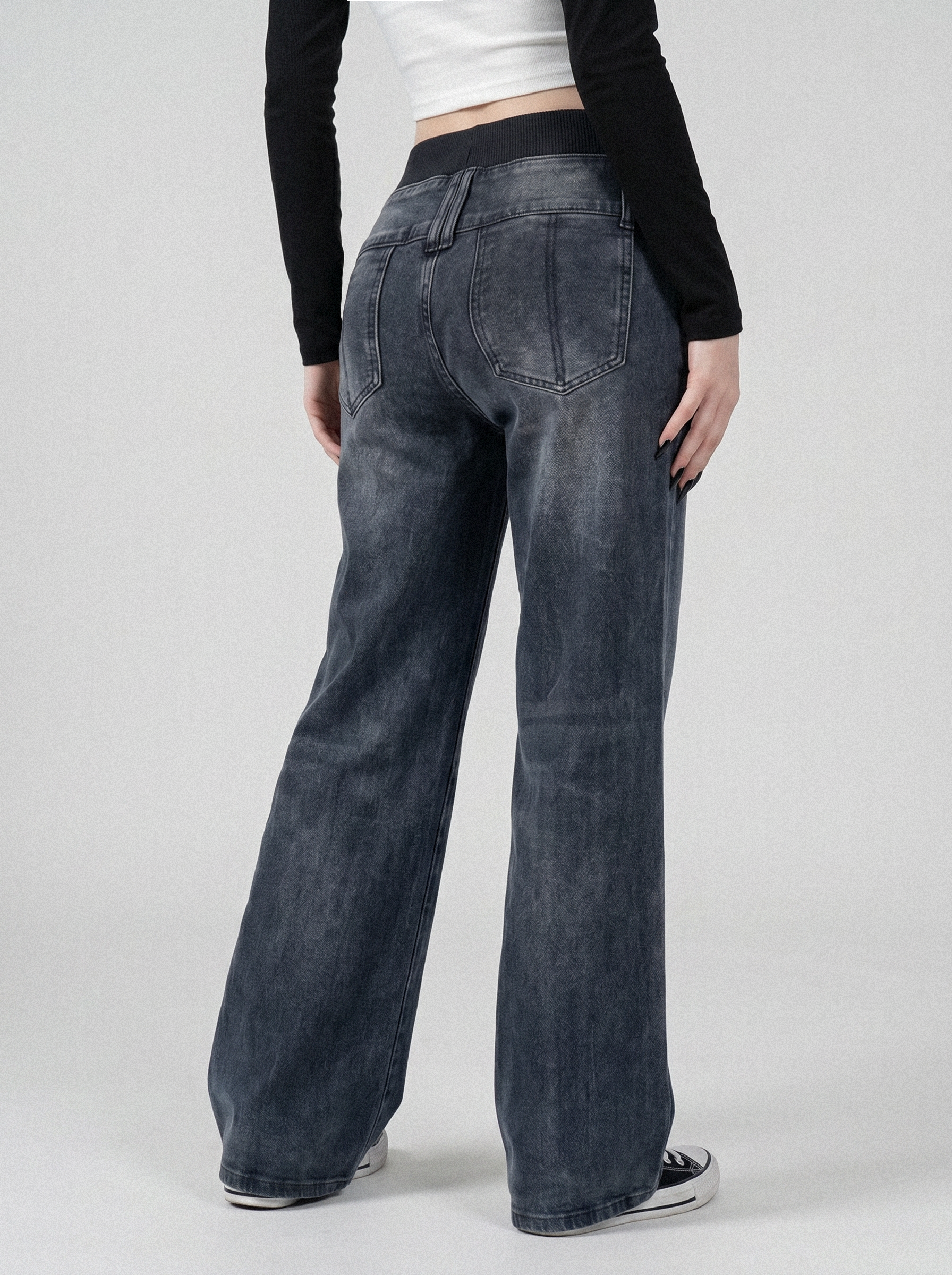 Foldover Waist Bootcut Jeans