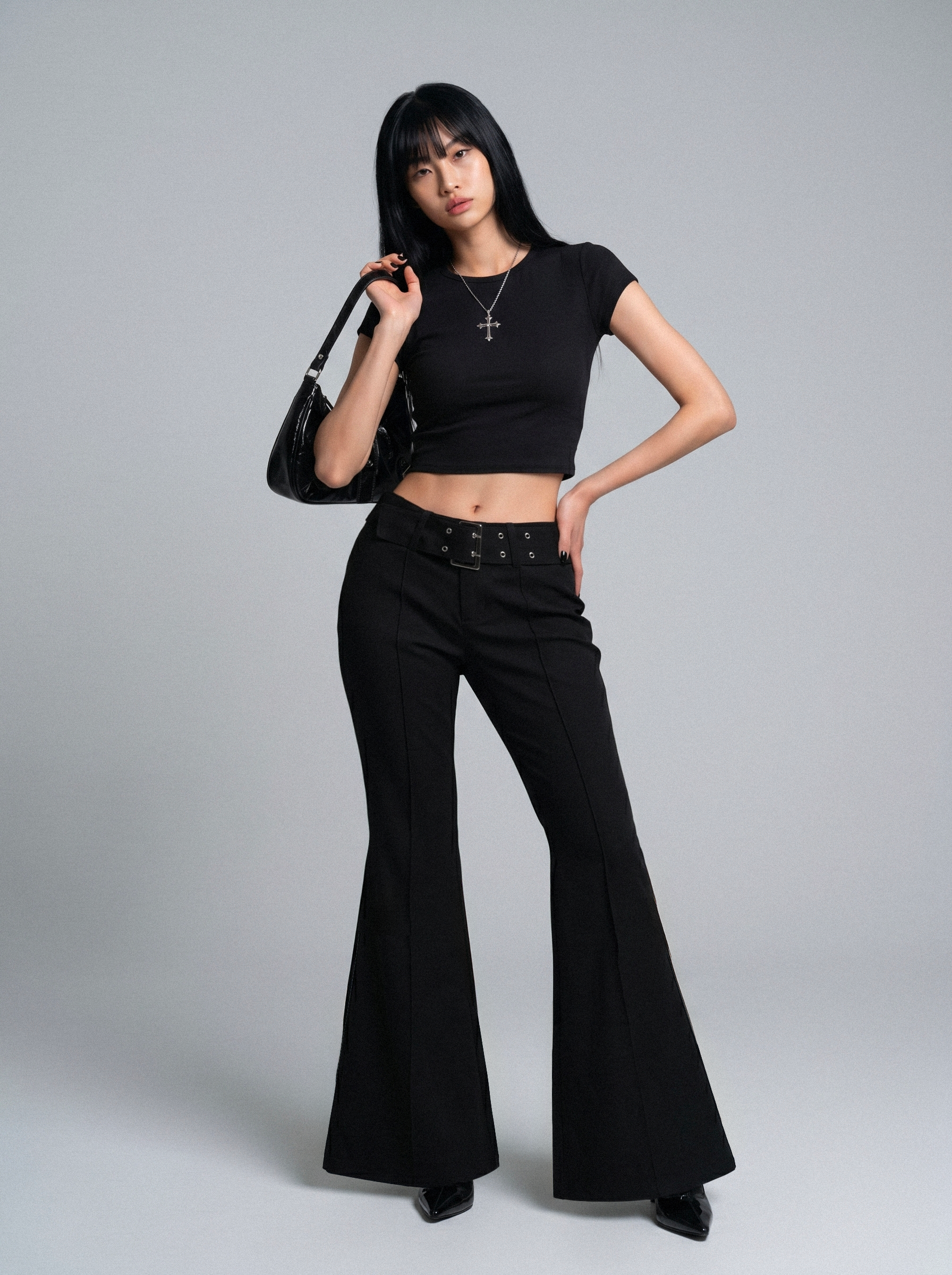 Eyelet Belt Flare Pants