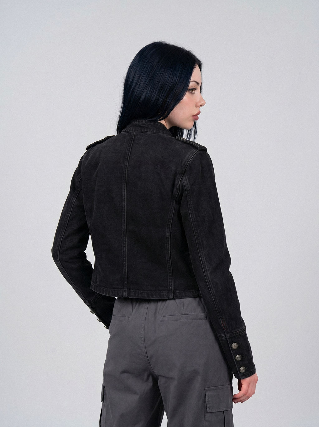 Regimental Cropped Denim Jacket - back view
