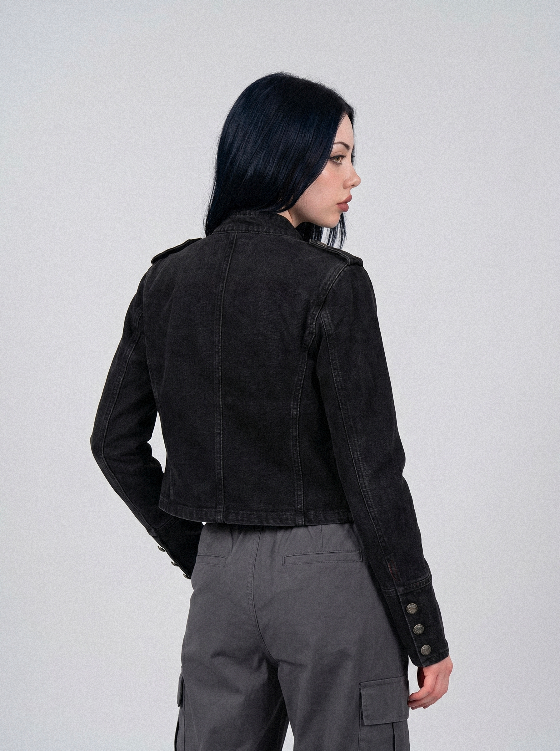 Regimental Cropped Denim Jacket - back view