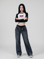 Foldover Waist Bootcut Jeans - detail view