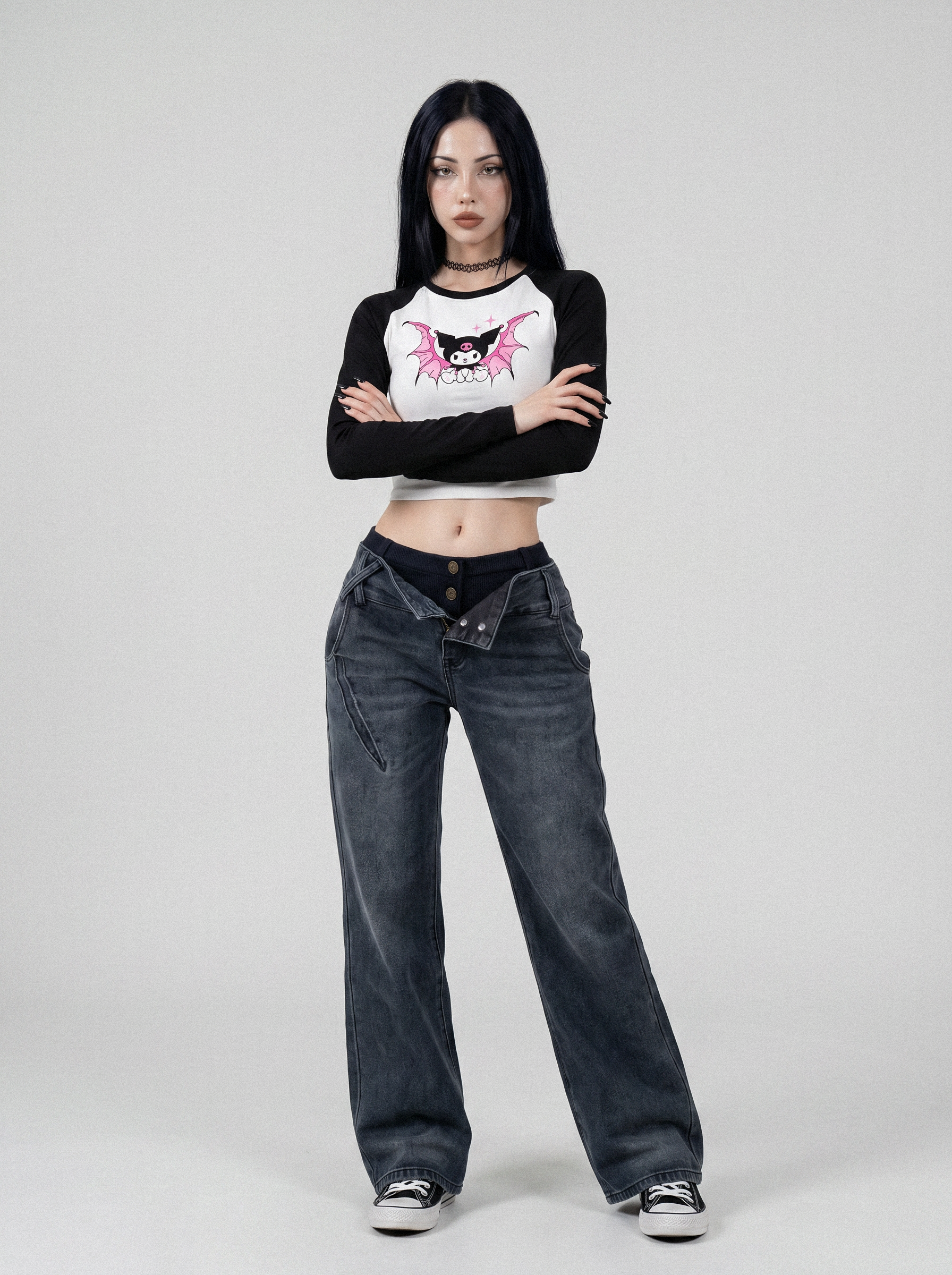 Foldover Waist Bootcut Jeans