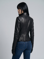 High Funnel Slim Leather Jacket - back view