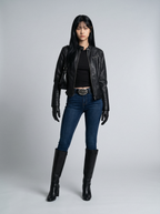 Quilted Shoulder Slim Moto Jacket - detail view