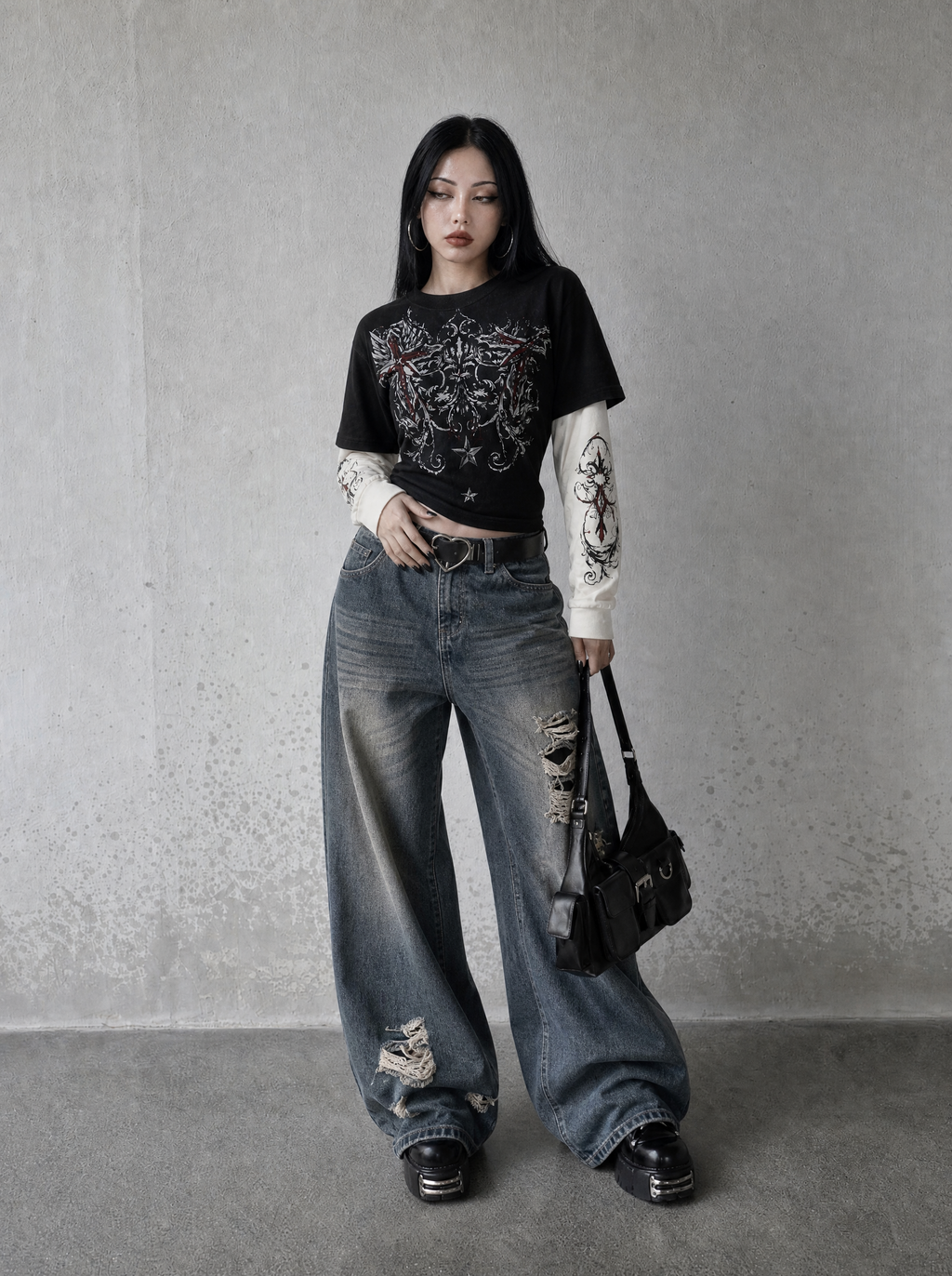 GOTHIC CROSS LAYERED LONGSLEEVE
