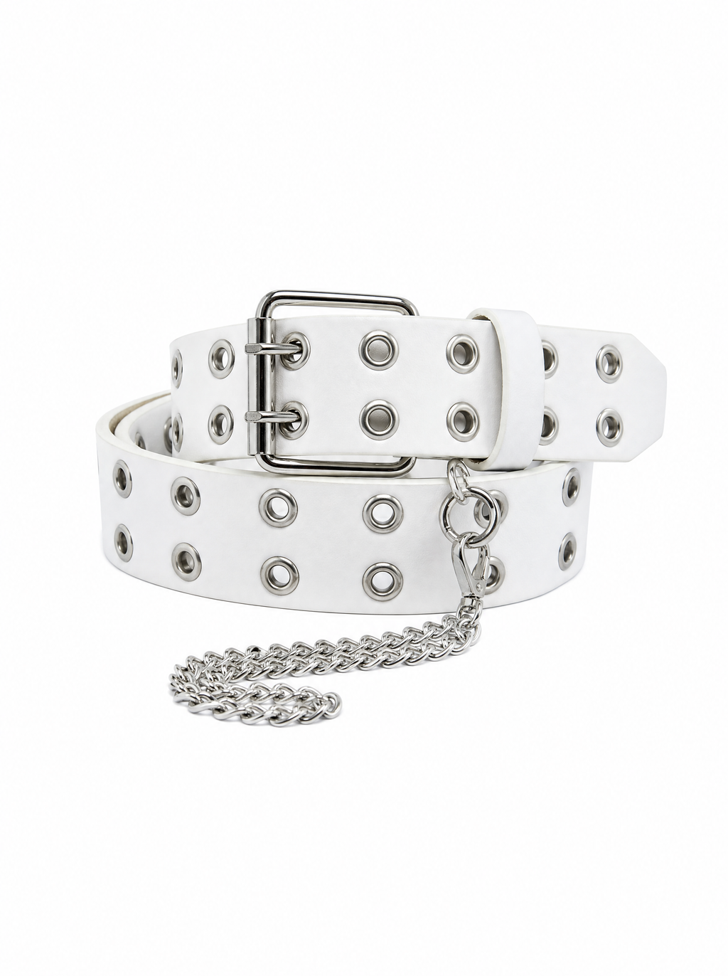White Grommet Chain Belt