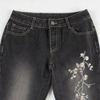 Cherry Blossom Embroidered Flare Jeans - detail view