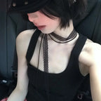 Black lace ribbon wrap choker with long ties