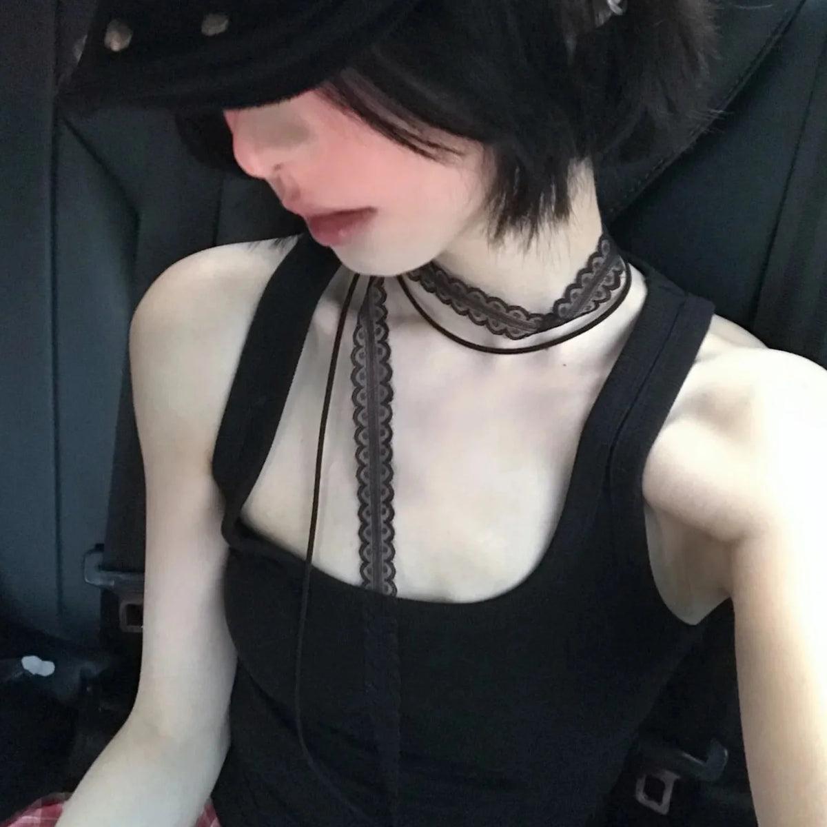 Black lace ribbon wrap choker with long ties