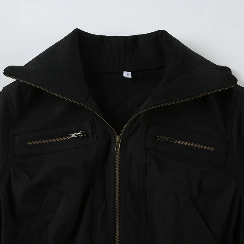 Funnel Neck Cropped Bomber Jacket - outfit view