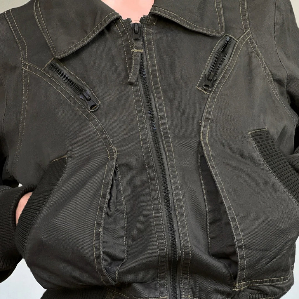 Cropped Aviator Bomber Jacket - texture detail
