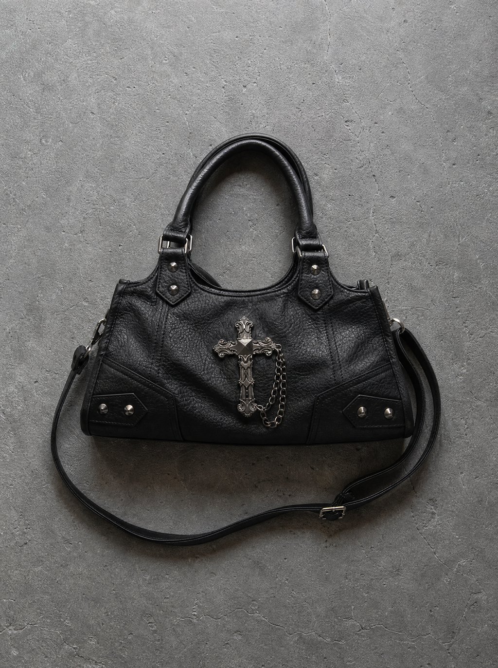 Gothic Cross Studded Shoulder Bag