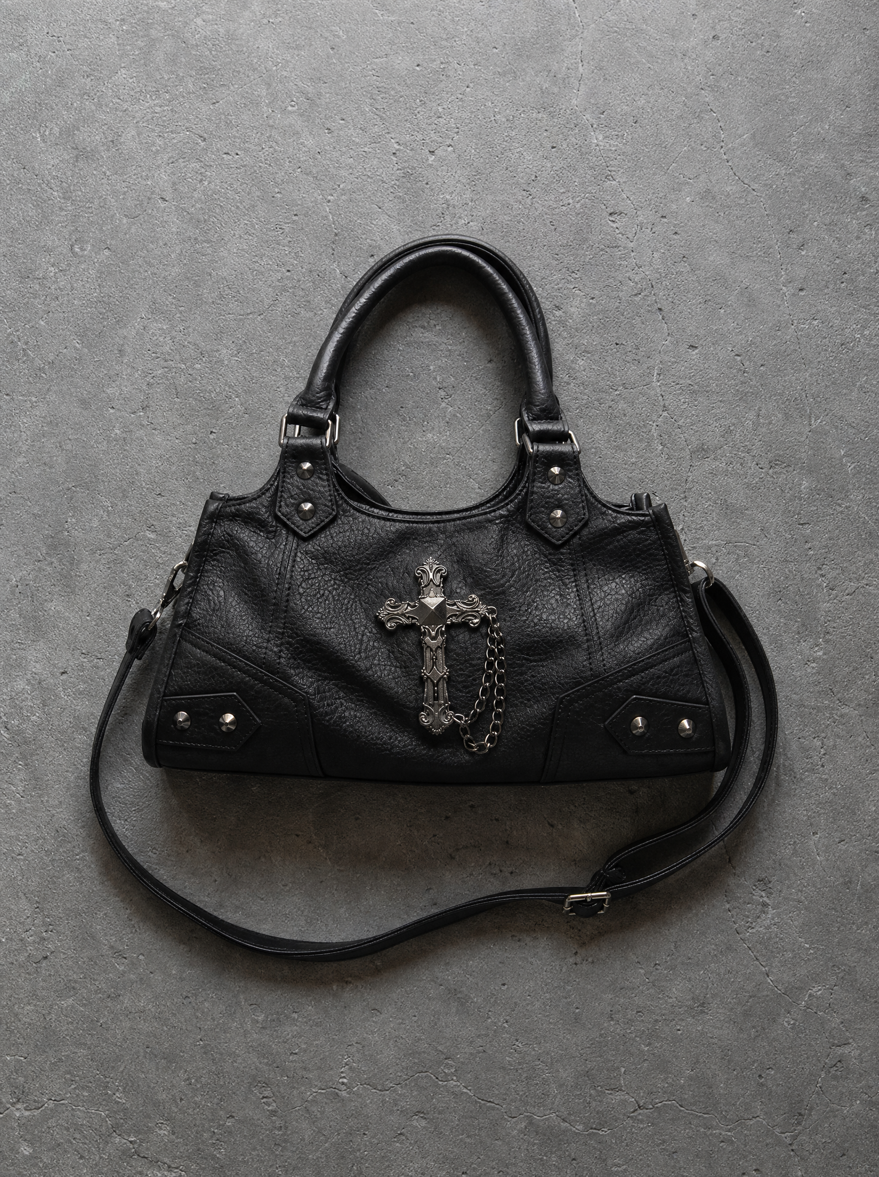 Gothic Cross Studded Shoulder Bag