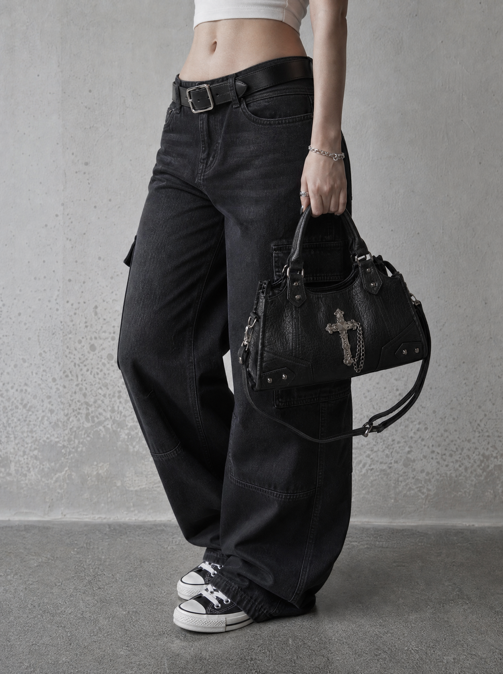 Gothic Cross Studded Shoulder Bag