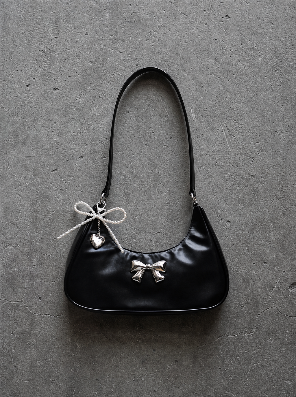Bow Charm Baguette Bag