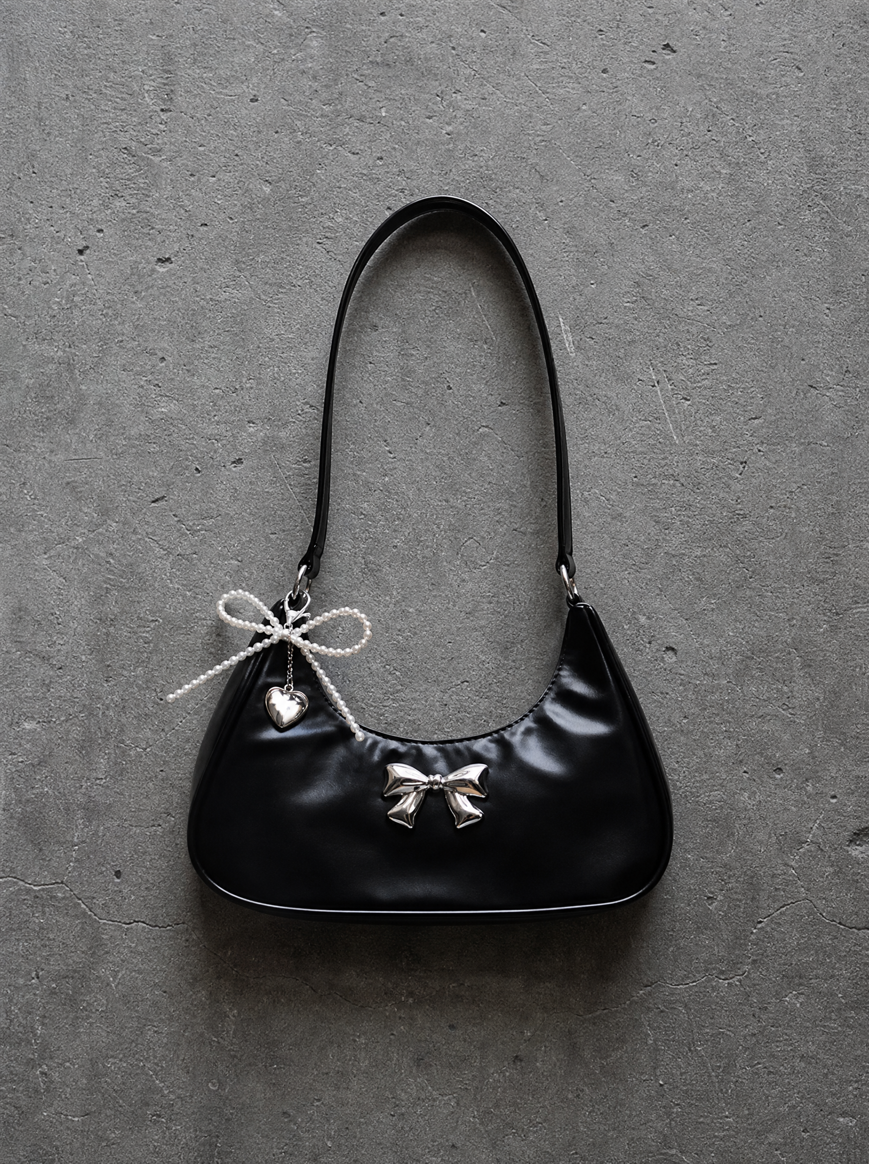 Bow Charm Baguette Bag