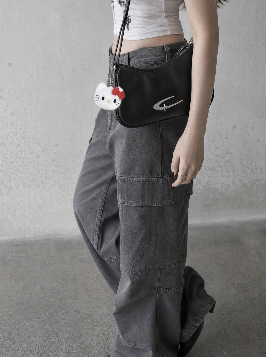 Kawaii Cat Charm Baguette Bag