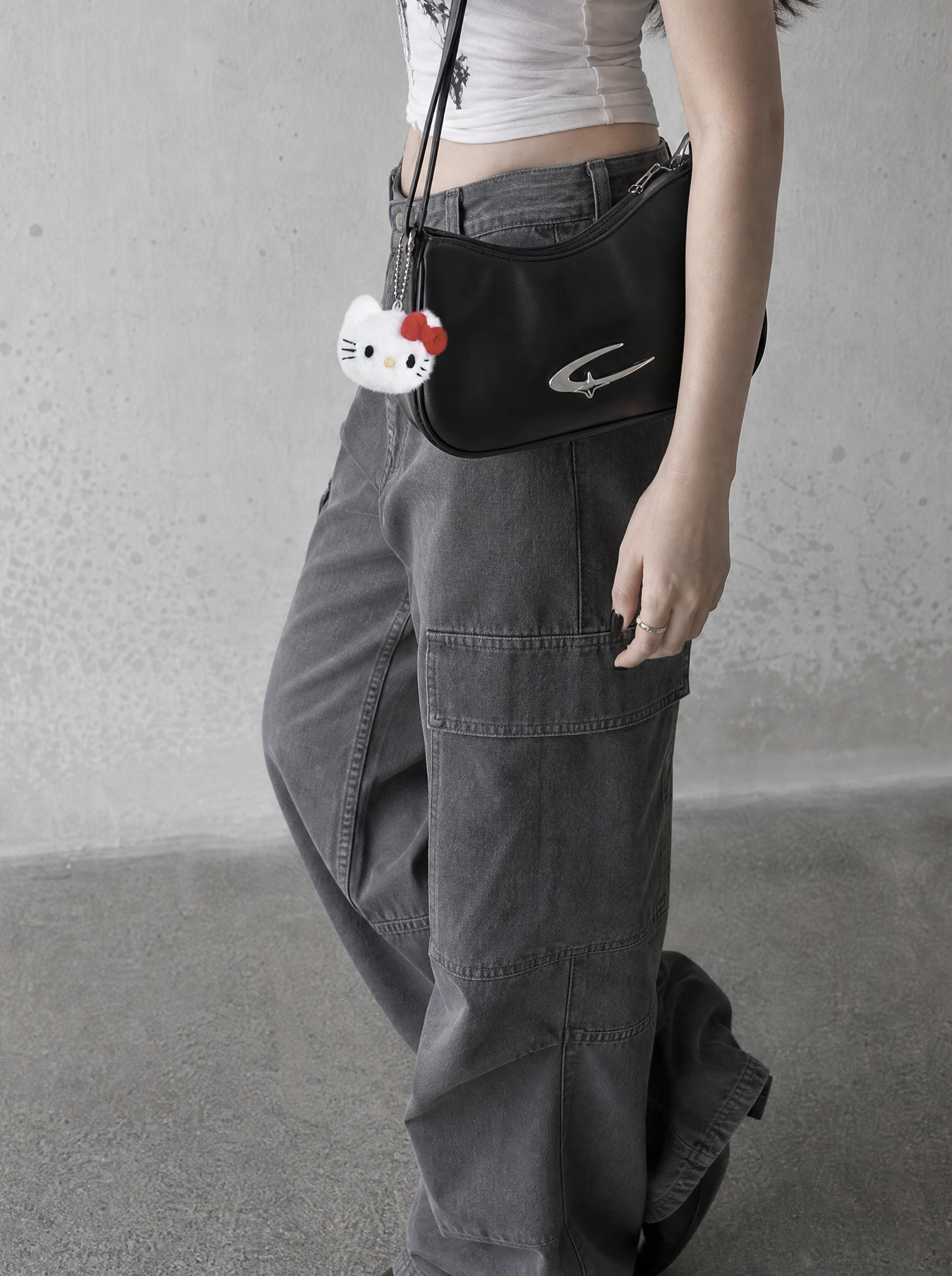 Kawaii Cat Charm Baguette Bag