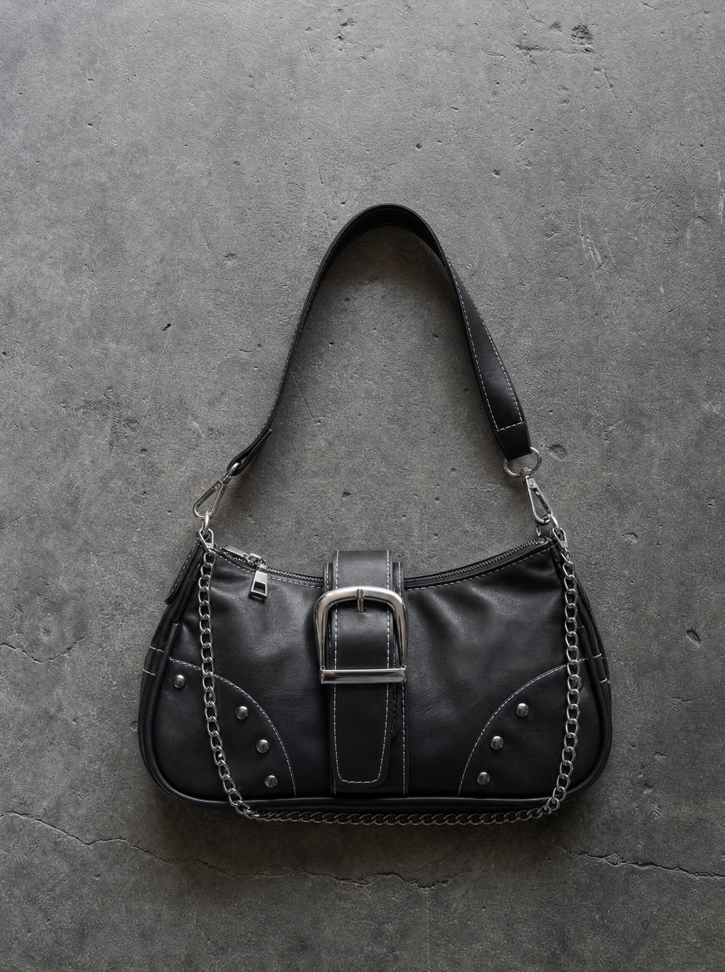 Studded Buckle Chain Shoulder Bag