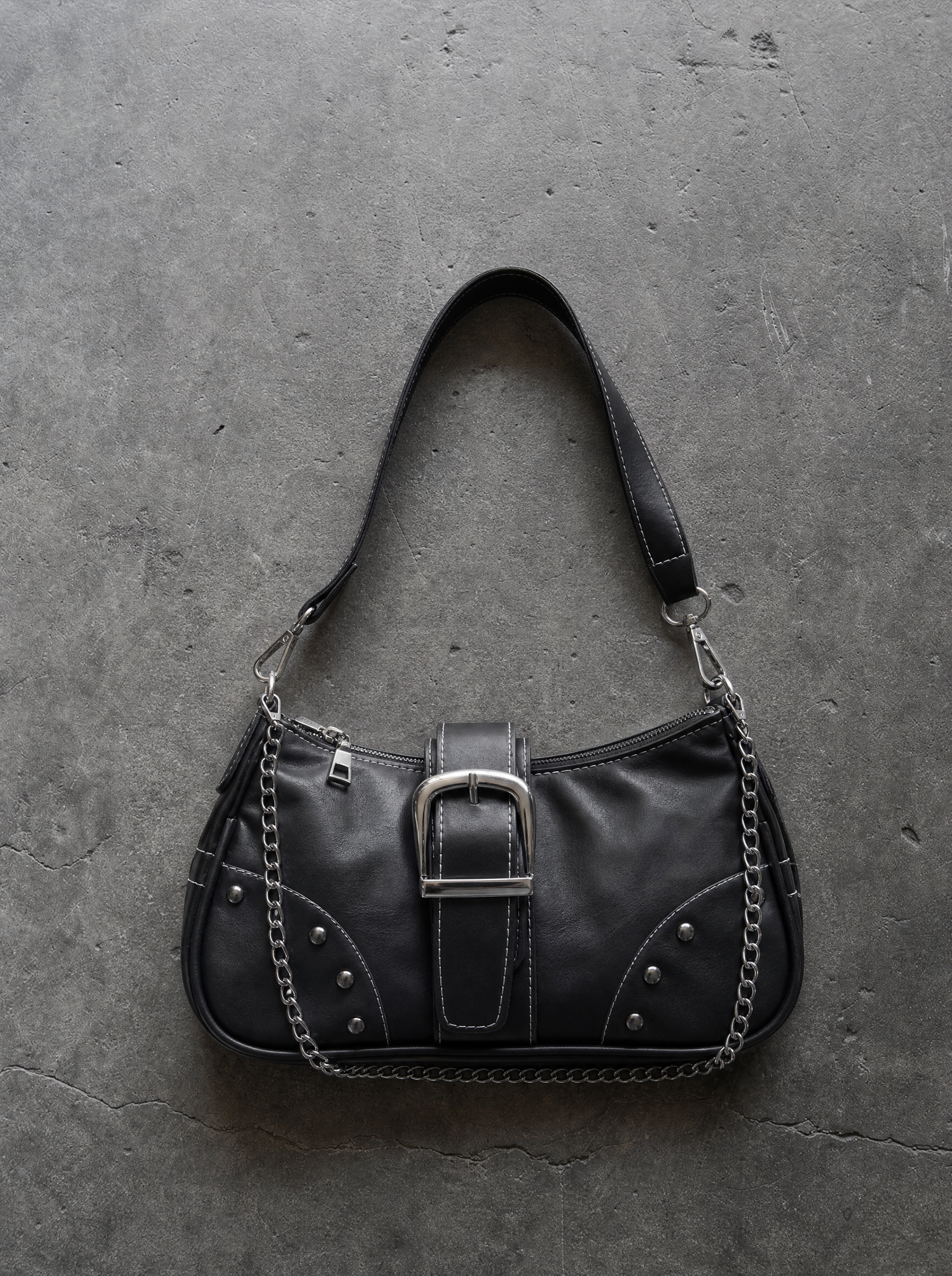 Studded Buckle Chain Shoulder Bag