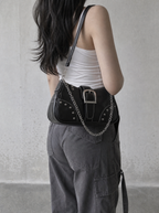 Studded Buckle Chain Shoulder Bag