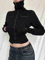 Funnel Neck Cropped Bomber Jacket - detail view