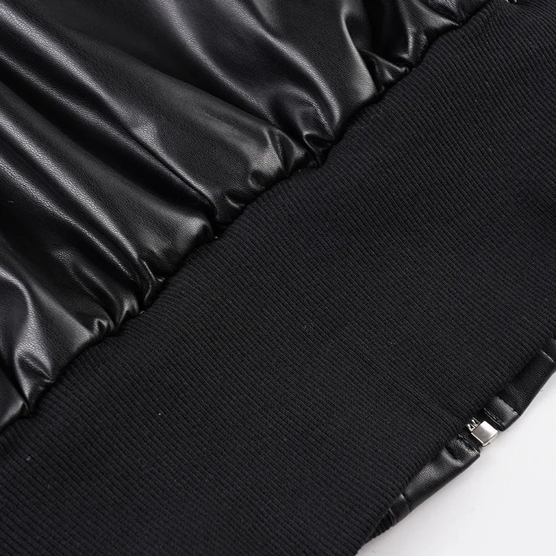 Cropped Bomber Faux Leather Jacket