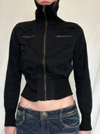 Funnel Neck Cropped Bomber Jacket - texture detail