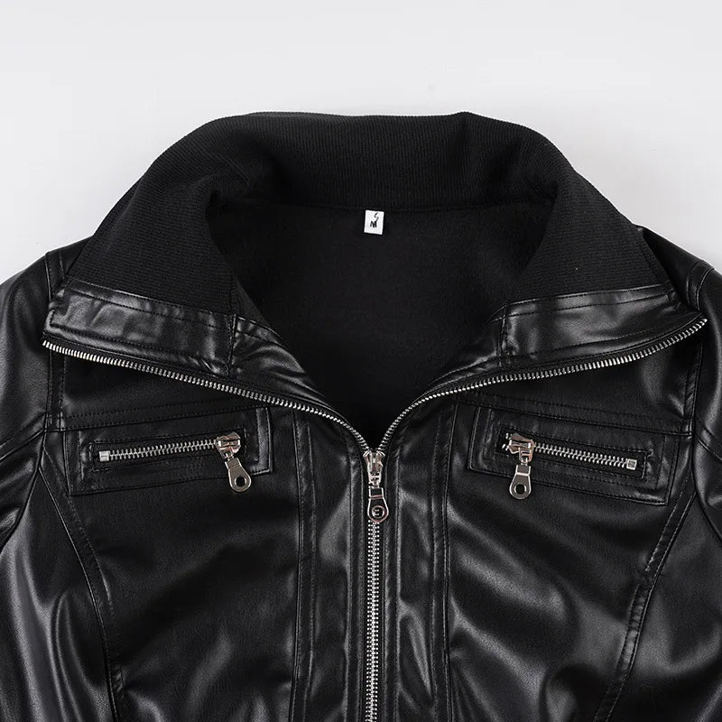 Cropped Bomber Faux Leather Jacket - close-up