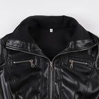 Cropped Bomber Faux Leather Jacket - close-up