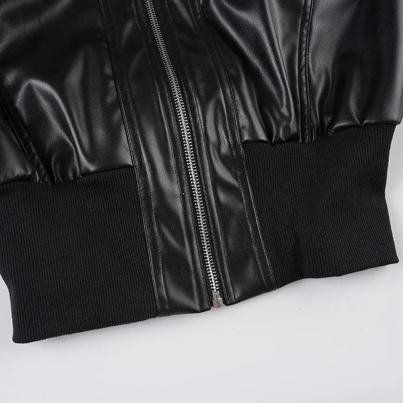 Cropped Bomber Faux Leather Jacket - outfit view