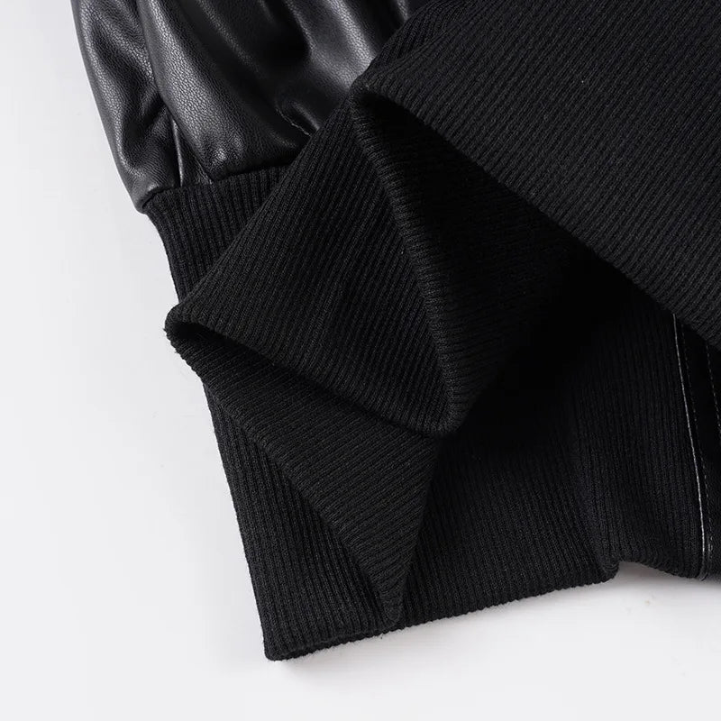 Cropped Bomber Faux Leather Jacket
