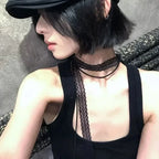 Black lace ribbon wrap choker with long ties