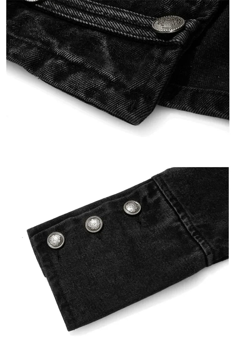 Regimental Cropped Denim Jacket - texture detail