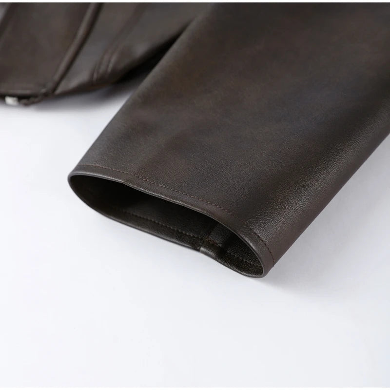 Sepia Cropped Corset Moto Jacket - texture detail