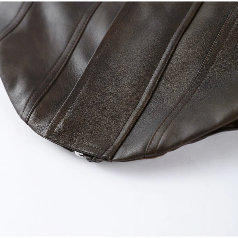 Sepia Cropped Corset Moto Jacket - close-up