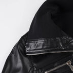 Cropped Bomber Faux Leather Jacket - full length view