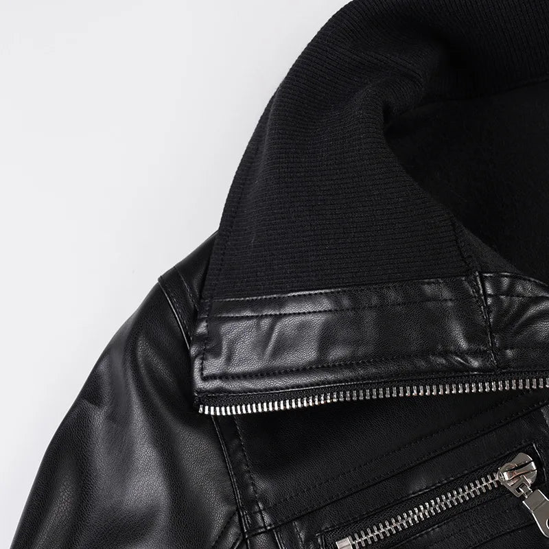 Cropped Bomber Faux Leather Jacket - full length view