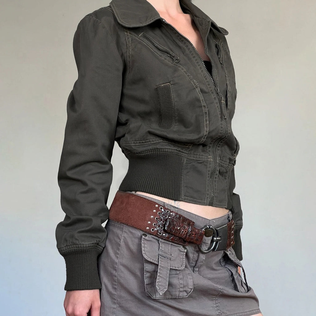 Cropped Aviator Bomber Jacket - close-up