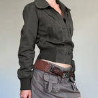 Cropped Aviator Bomber Jacket - close-up