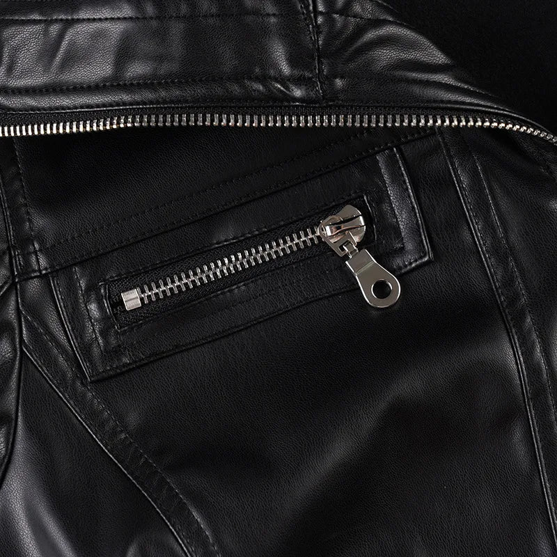 Cropped Bomber Faux Leather Jacket - texture detail