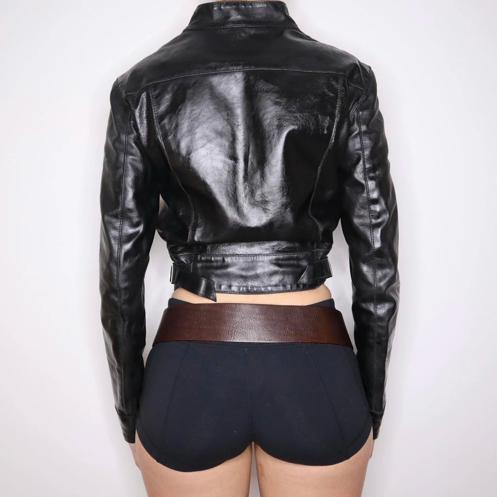 Bolero Cropped Faux Leather Jacket - full length view