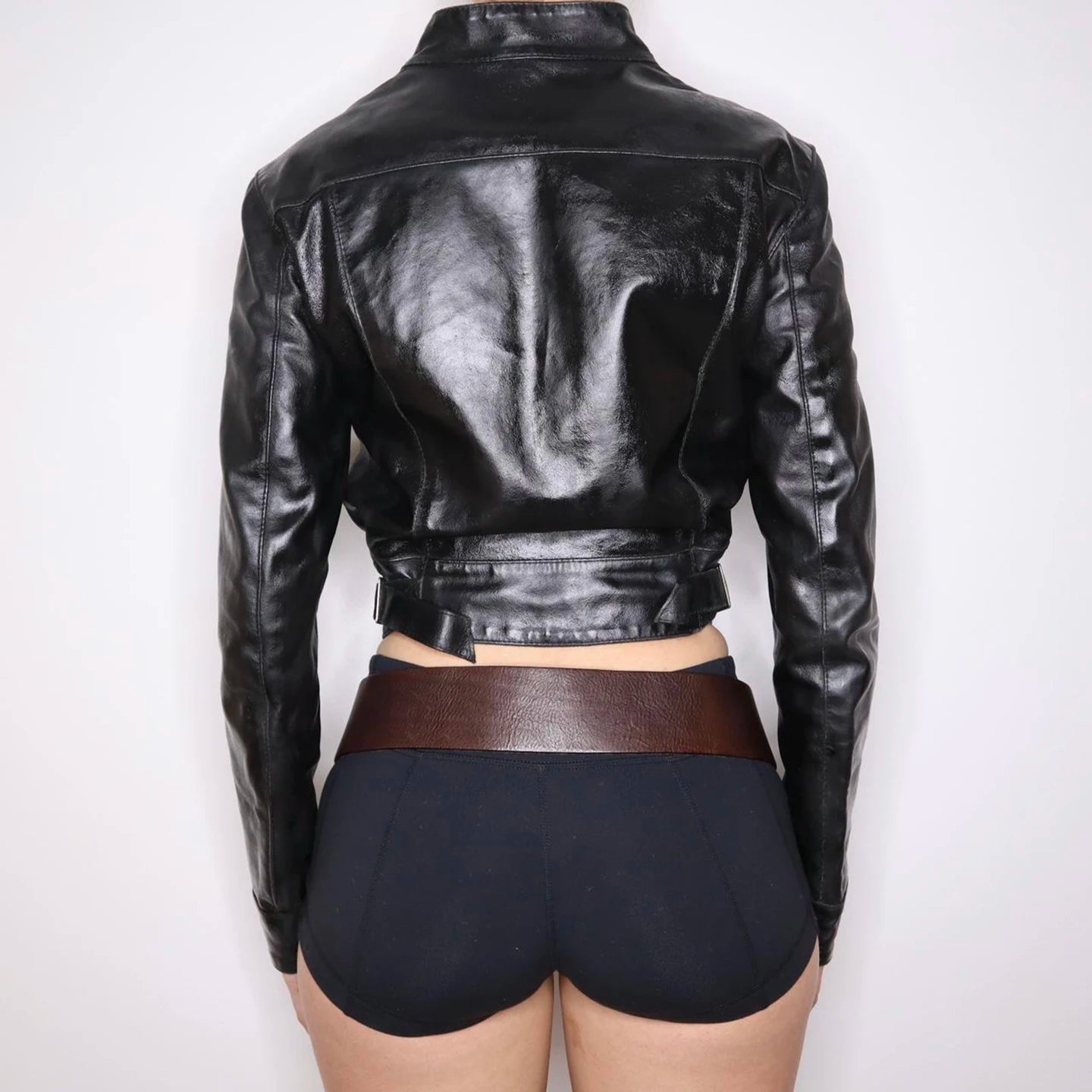 Bolero Cropped Faux Leather Jacket - full length view
