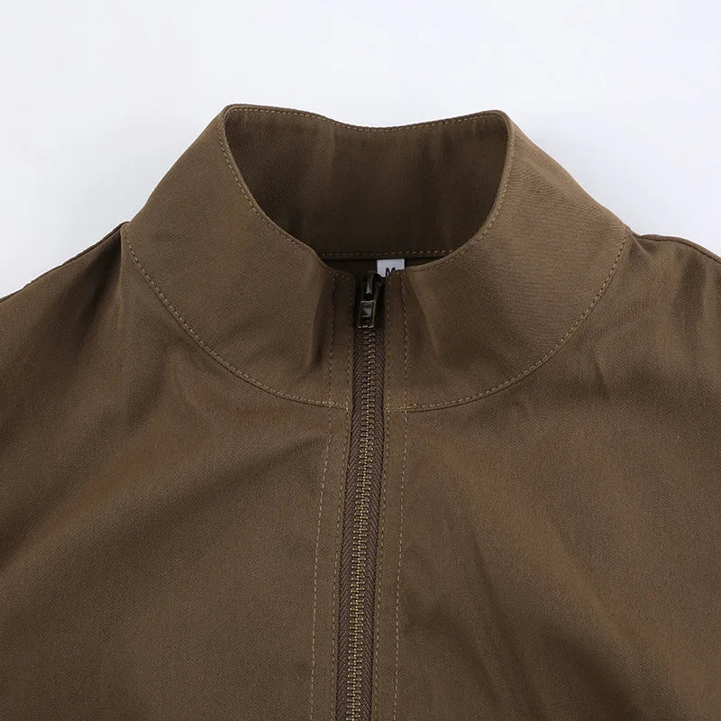 Cocoa Cropped Utility Bomber - side view