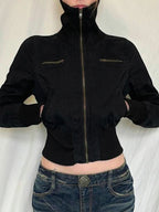 Funnel Neck Cropped Bomber Jacket - close-up