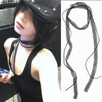 Black lace ribbon wrap choker with long ties
