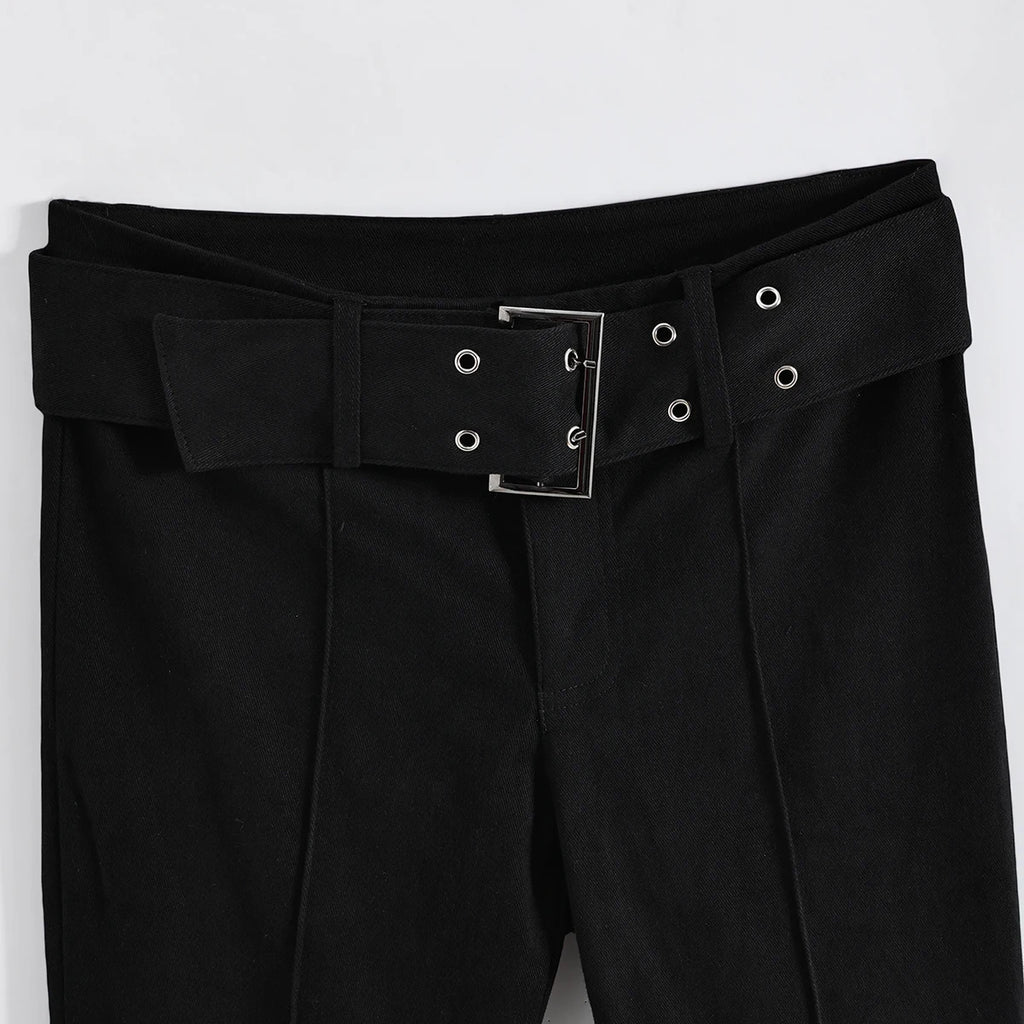 Eyelet Belt Flare Pants - detail view